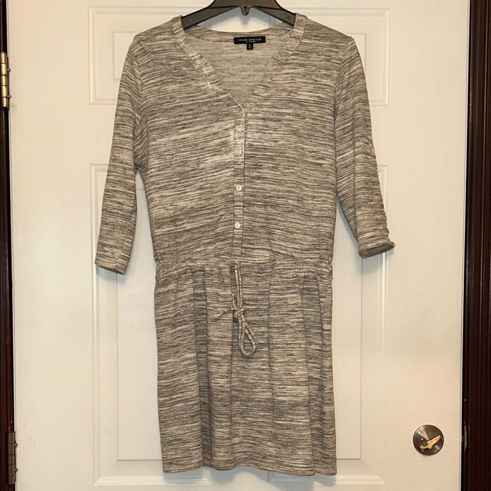 Green Envelope Fleece Knit Dress Women’s M Gray Casual Tab Sleeves